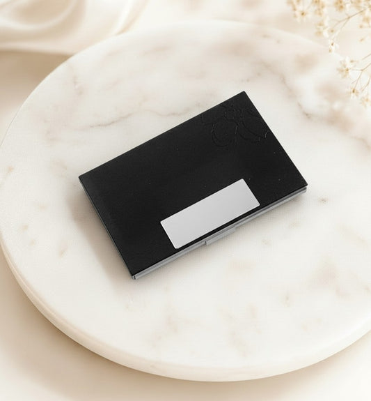 Personalized Black Faux Leather Business Card Holder