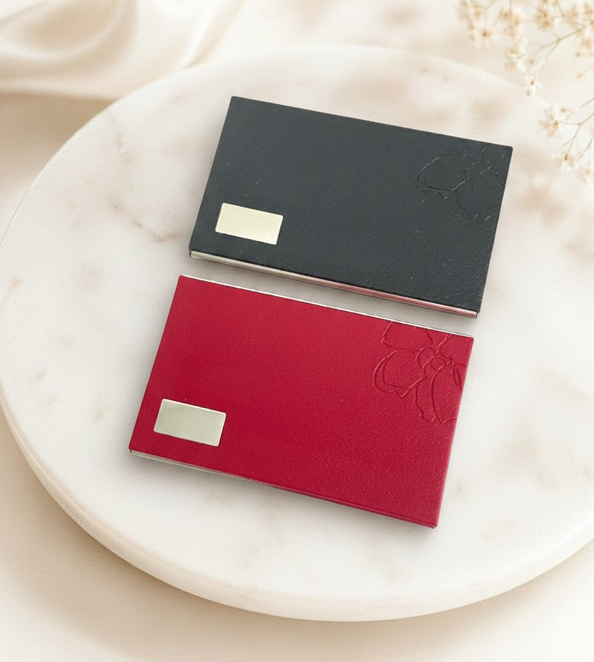 Personalized Faux Leather Business Card Holder • Red or Black