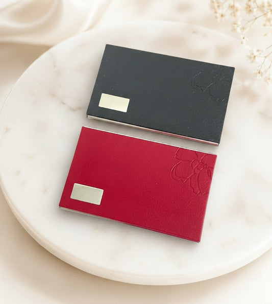 Personalized Faux Leather Business Card Holder • Red or Black