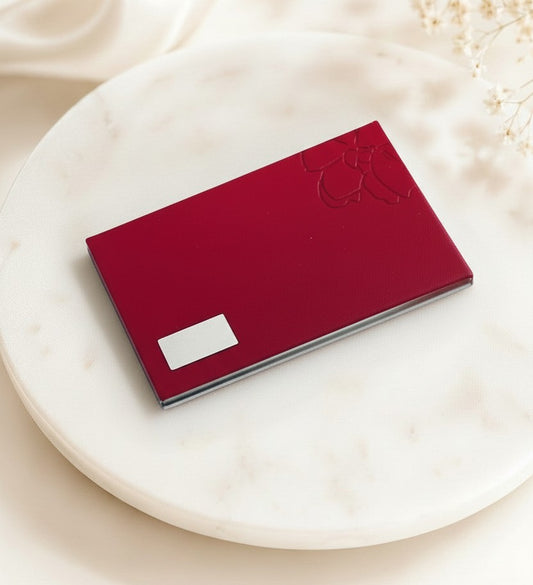 Personalized Faux Leather Business Card Holder • Red or Black