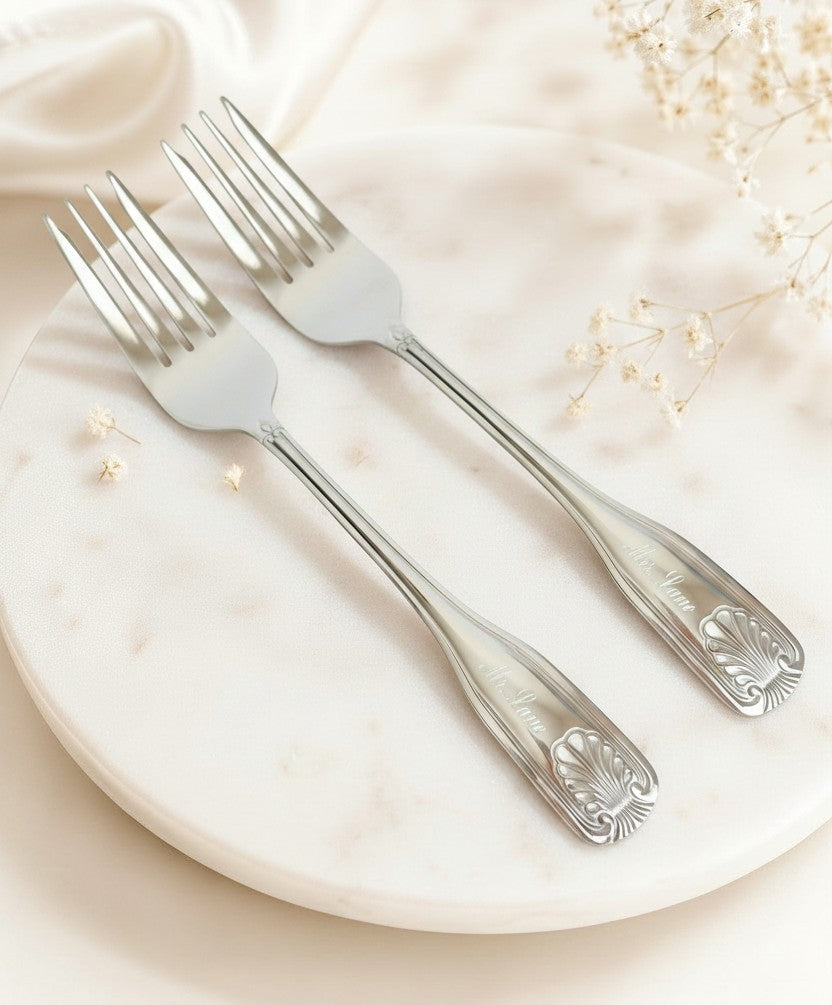 Personalized Stainless Steel Dinner Fork with Shell Pattern