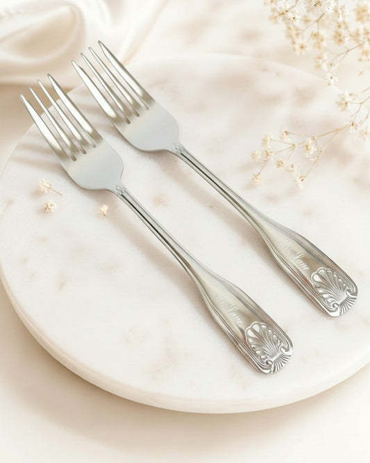 Personalized Stainless Steel Dinner Fork with Shell Pattern