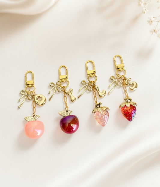 Personalized Fruit Bag Charm with Initial & Bow