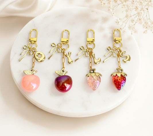 Personalized Fruit Bag Charm with Initial & Bow
