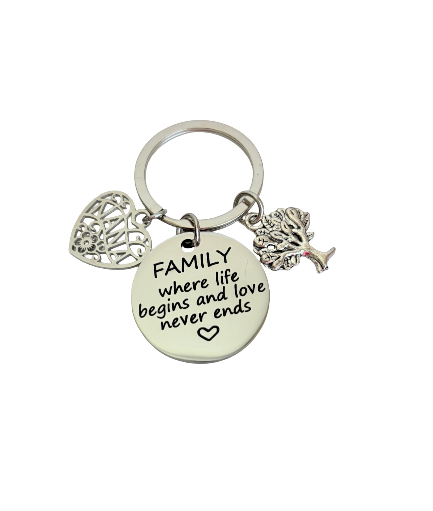 Personalized Stainless Steel Keychain • “Family, Where Life Begins and Love Never Ends” Keychain