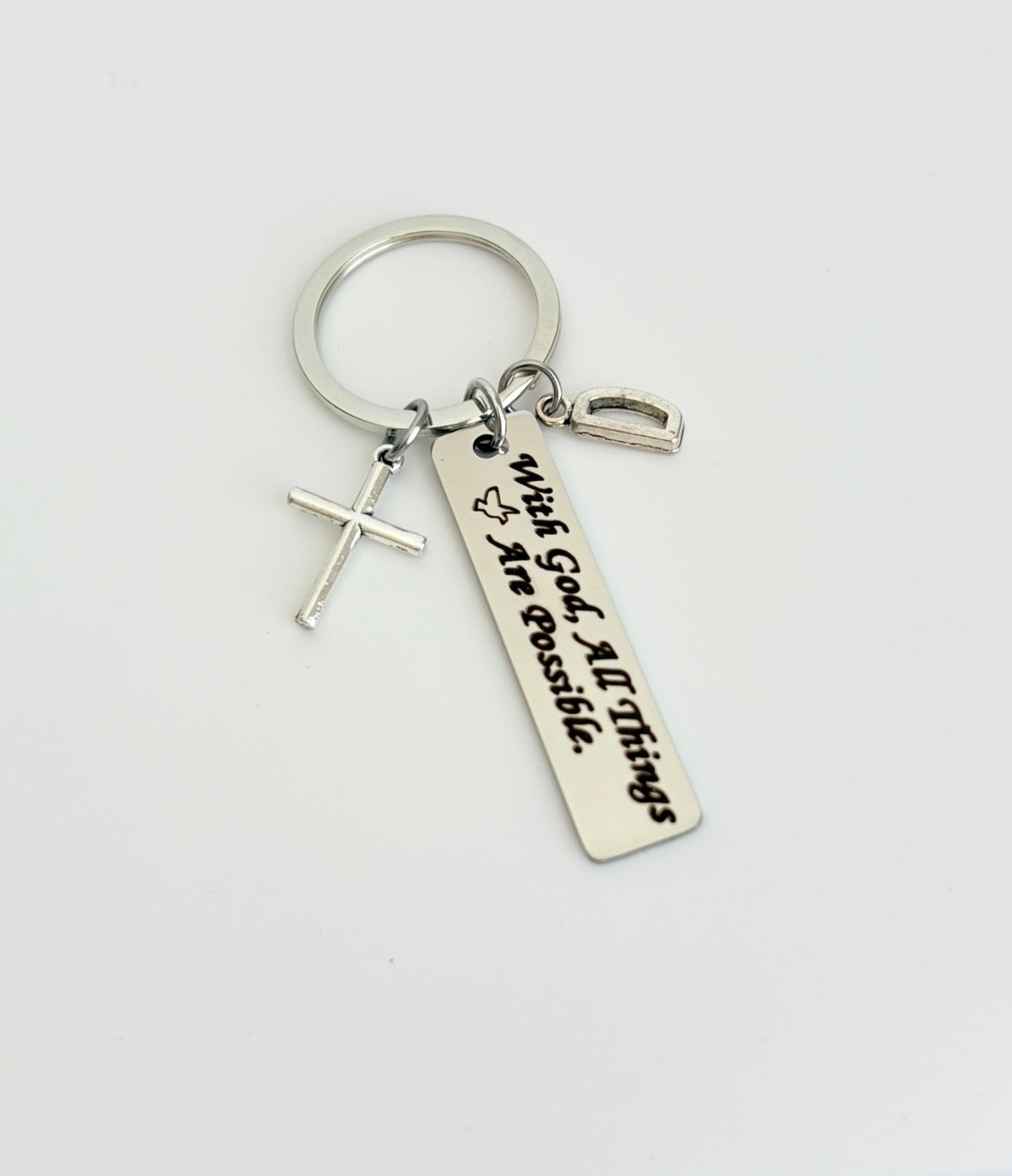 Personalized Christian Keychain with Cross Charm & Initial • Faith Gift, Religious Gift for Her