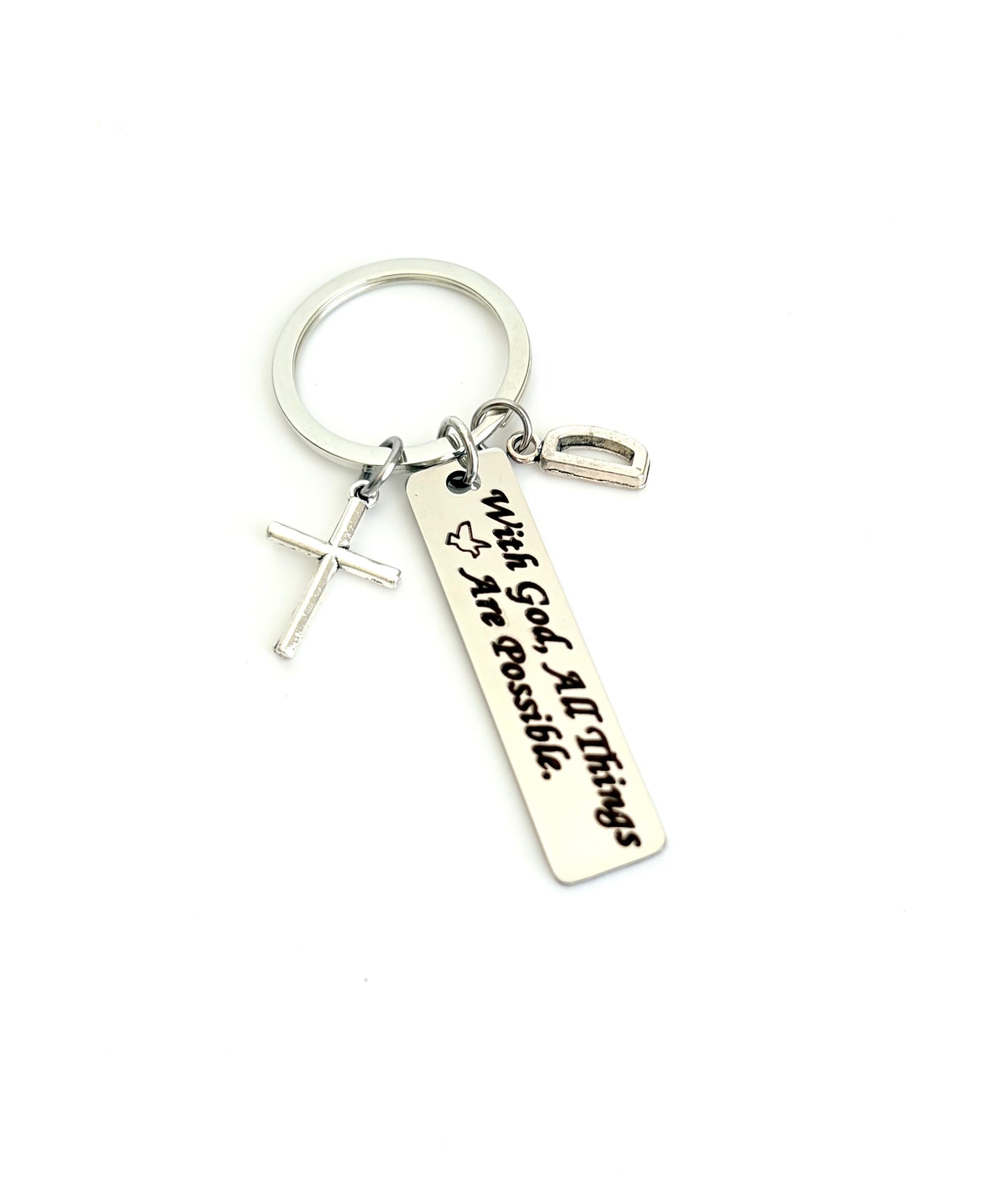 Personalized Christian Keychain with Cross Charm & Initial • Faith Gift, Religious Gift for Her