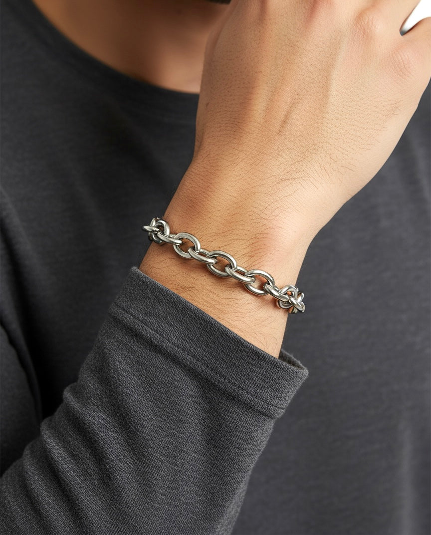 Stainless Steel Chunky Oval Link Bracelet • Bold Chain Bracelet • Modern Minimalist Bracelet