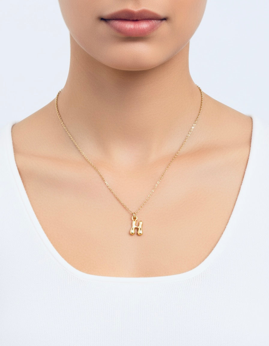 Personalized Small Gold Bubble Initial Necklace