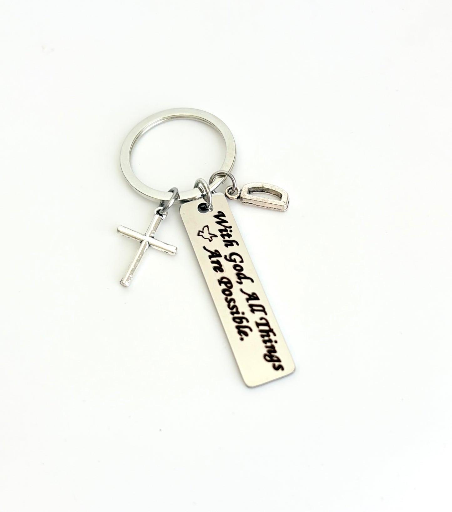 Personalized Christian Keychain with Cross Charm & Initial • Faith Gift, Religious Gift for Her