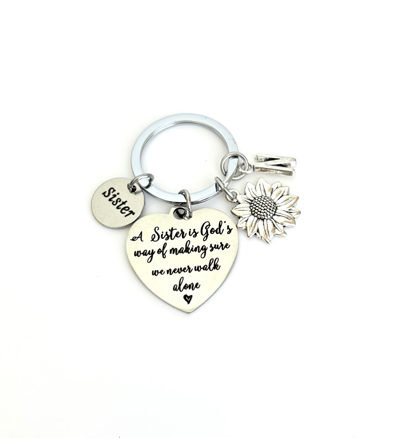 Personalized Sister Keychain with Initial Charm • Custom Gift for Sister, Birthday Gift, Meaningful Keepsake