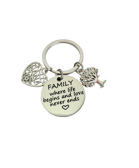 Personalized Stainless Steel Keychain • “Family, Where Life Begins and Love Never Ends” Keychain