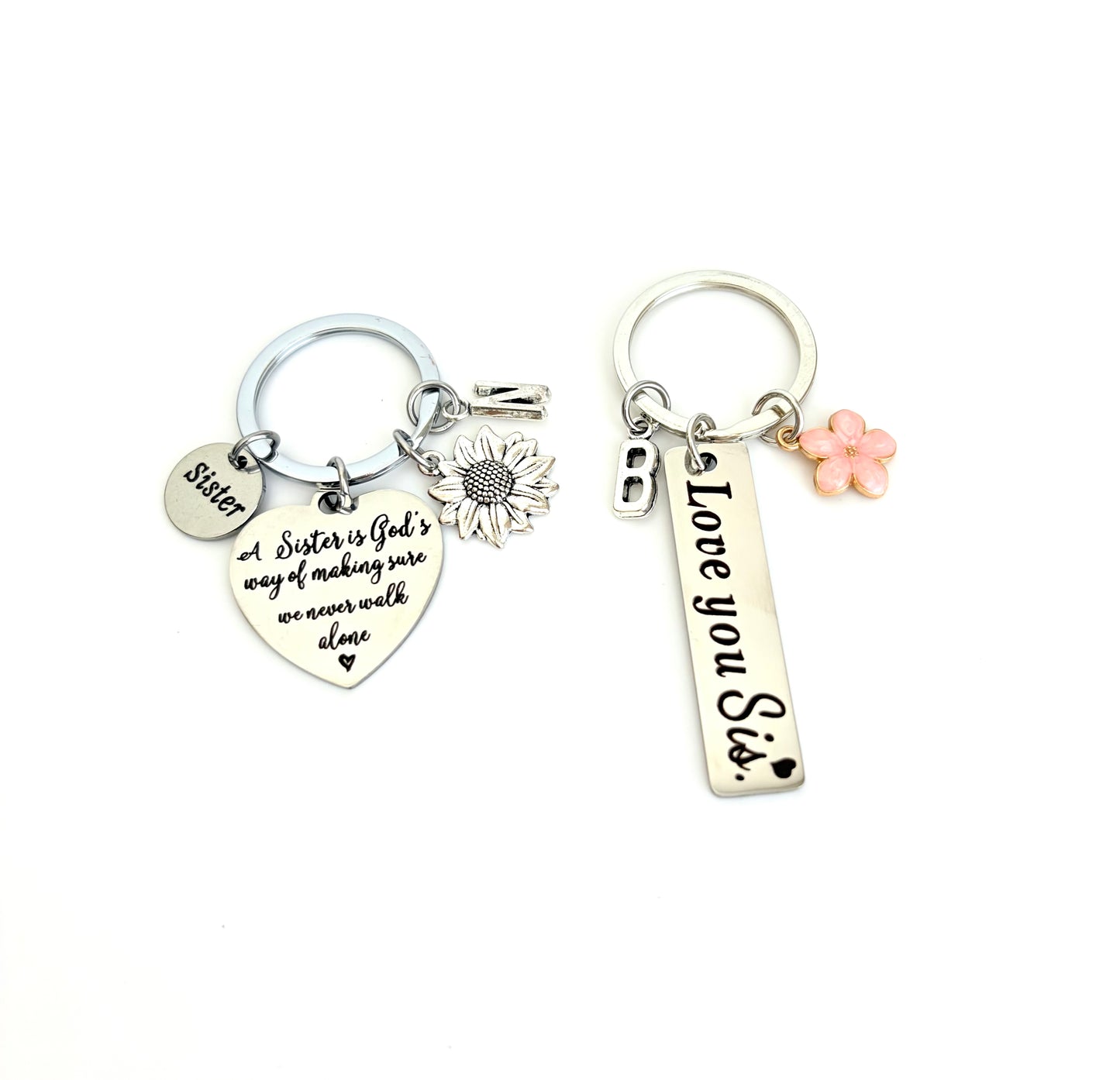 Personalized Sister Keychain with Initial Charm • Custom Gift for Sister, Birthday Gift, Meaningful Keepsake