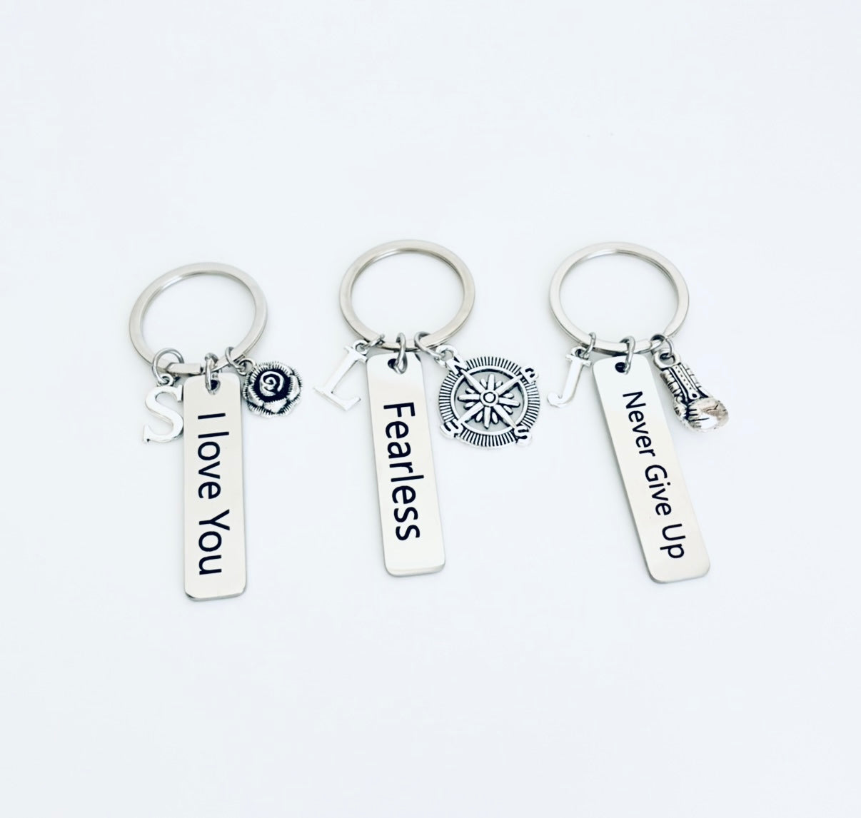 Personalized Initial Morse Code Keychain • Custom Inspirational Morse Code Key Chain • I Love You, Fearless, Never Give Up