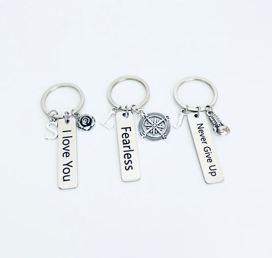 Personalized Initial Morse Code Keychain • Custom Inspirational Morse Code Key Chain • I Love You, Fearless, Never Give Up