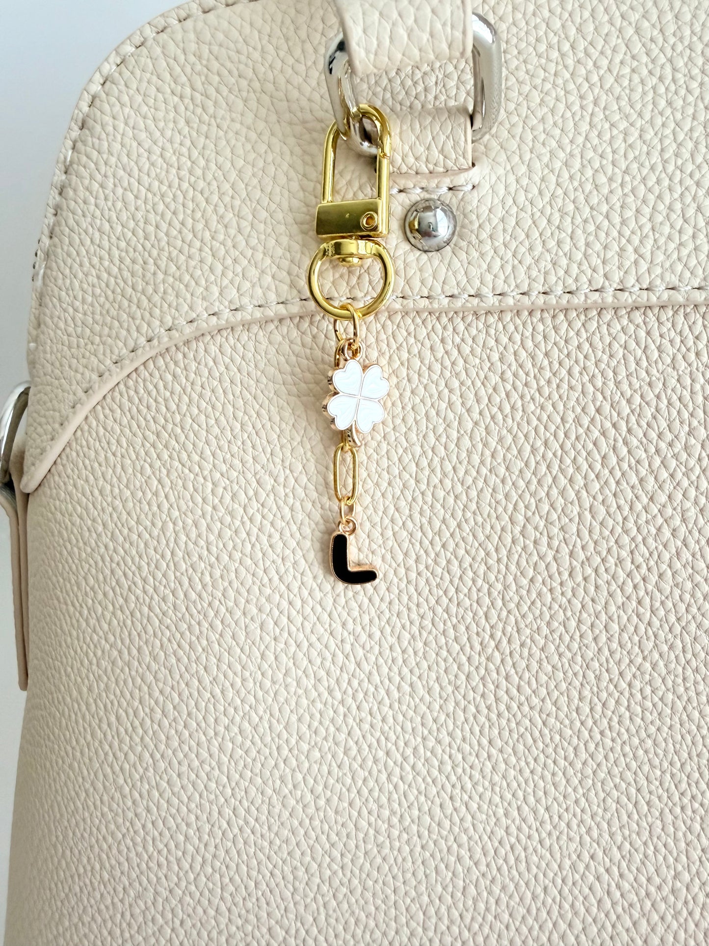 Personalized Initial Bag Charm with Flower Charm Clip-On Clasp • Enamel Letter Clip-On • Custom Purse Charm • Floral Keychain Gift