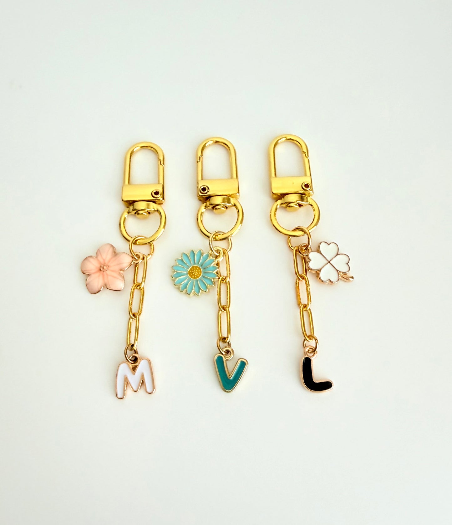 Personalized Initial Bag Charm with Flower Charm Clip-On Clasp • Enamel Letter Clip-On • Custom Purse Charm • Floral Keychain Gift