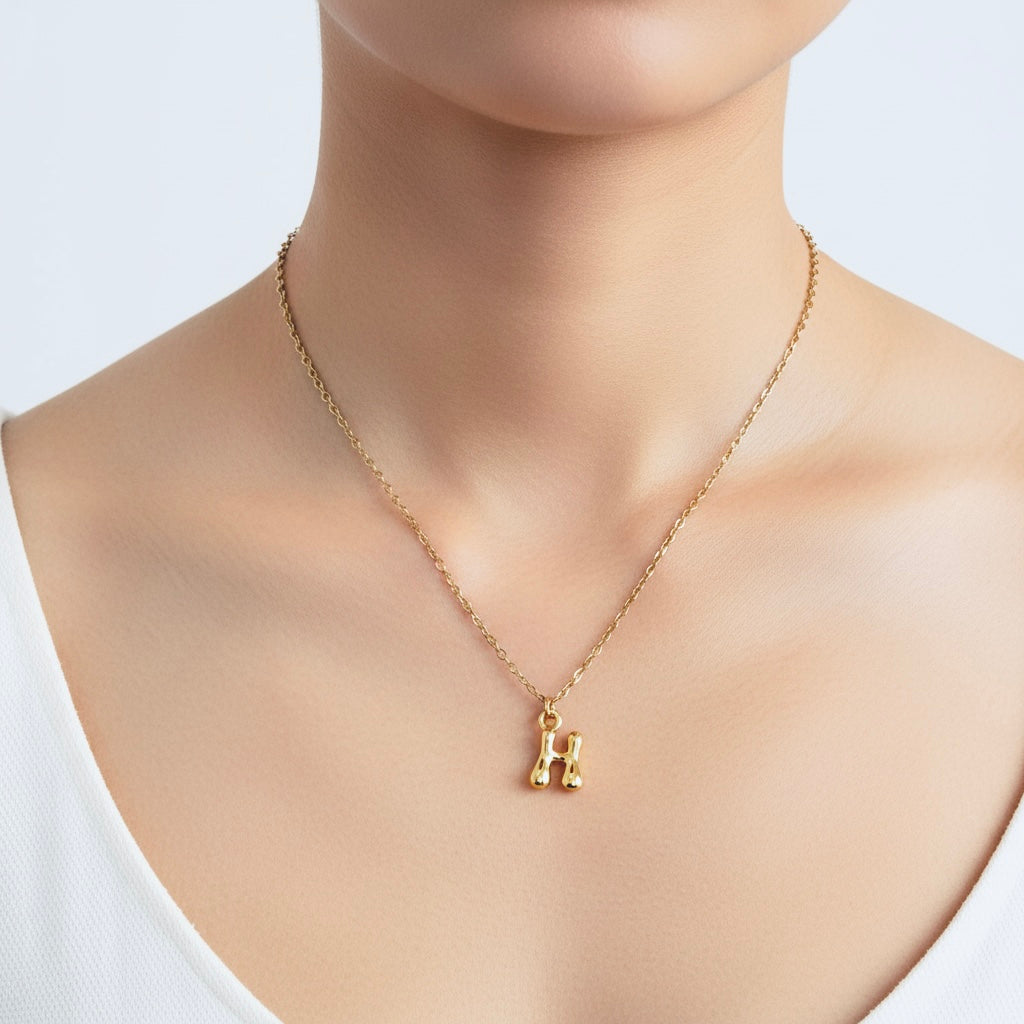 Personalized Small Gold Bubble Initial Necklace