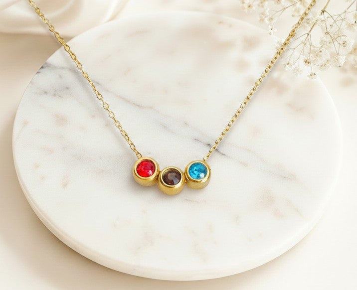 Personalized Birthstone Necklace • Stainless Steel or Gold over Stainless Steel