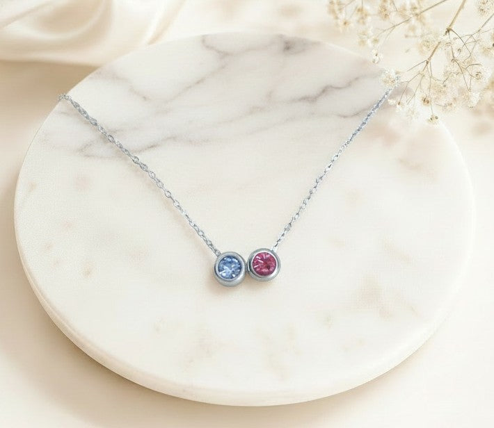 Personalized Birthstone Necklace • Stainless Steel or Gold over Stainless Steel