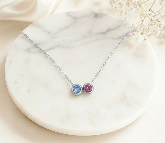 Personalized Birthstone Necklace • Stainless Steel or Gold over Stainless Steel