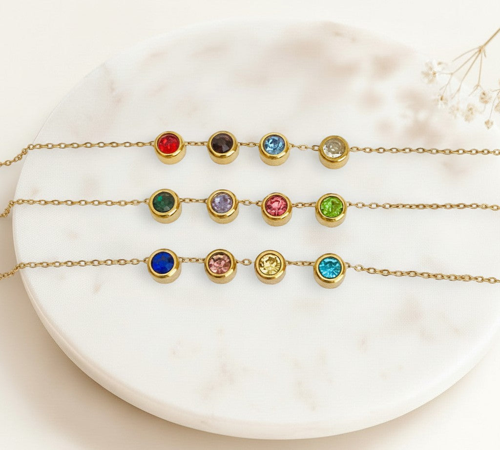 Personalized Birthstone Necklace • Stainless Steel or Gold over Stainless Steel