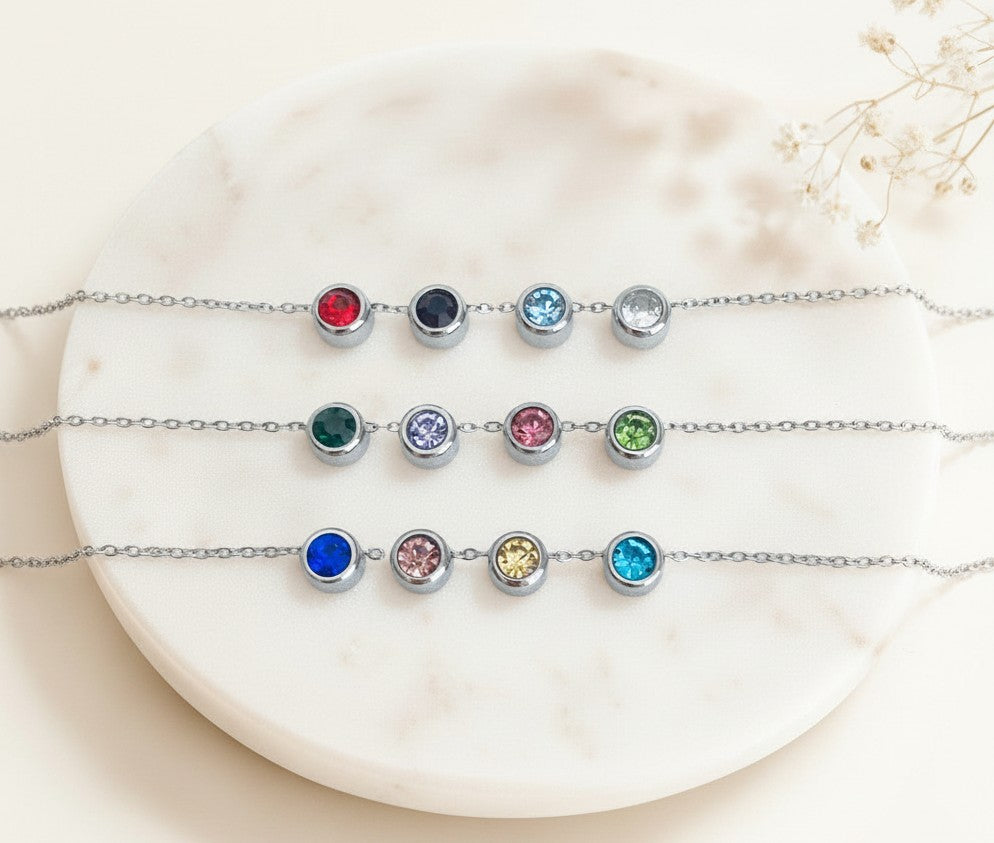 Personalized Birthstone Necklace • Stainless Steel or Gold over Stainless Steel