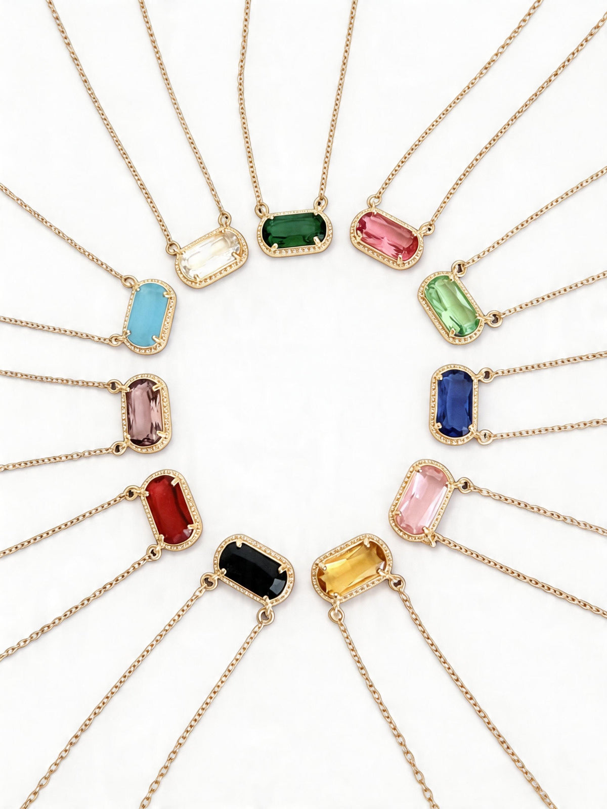 Gold over Stainless Steel Necklace with Glass Gemstone Pendant