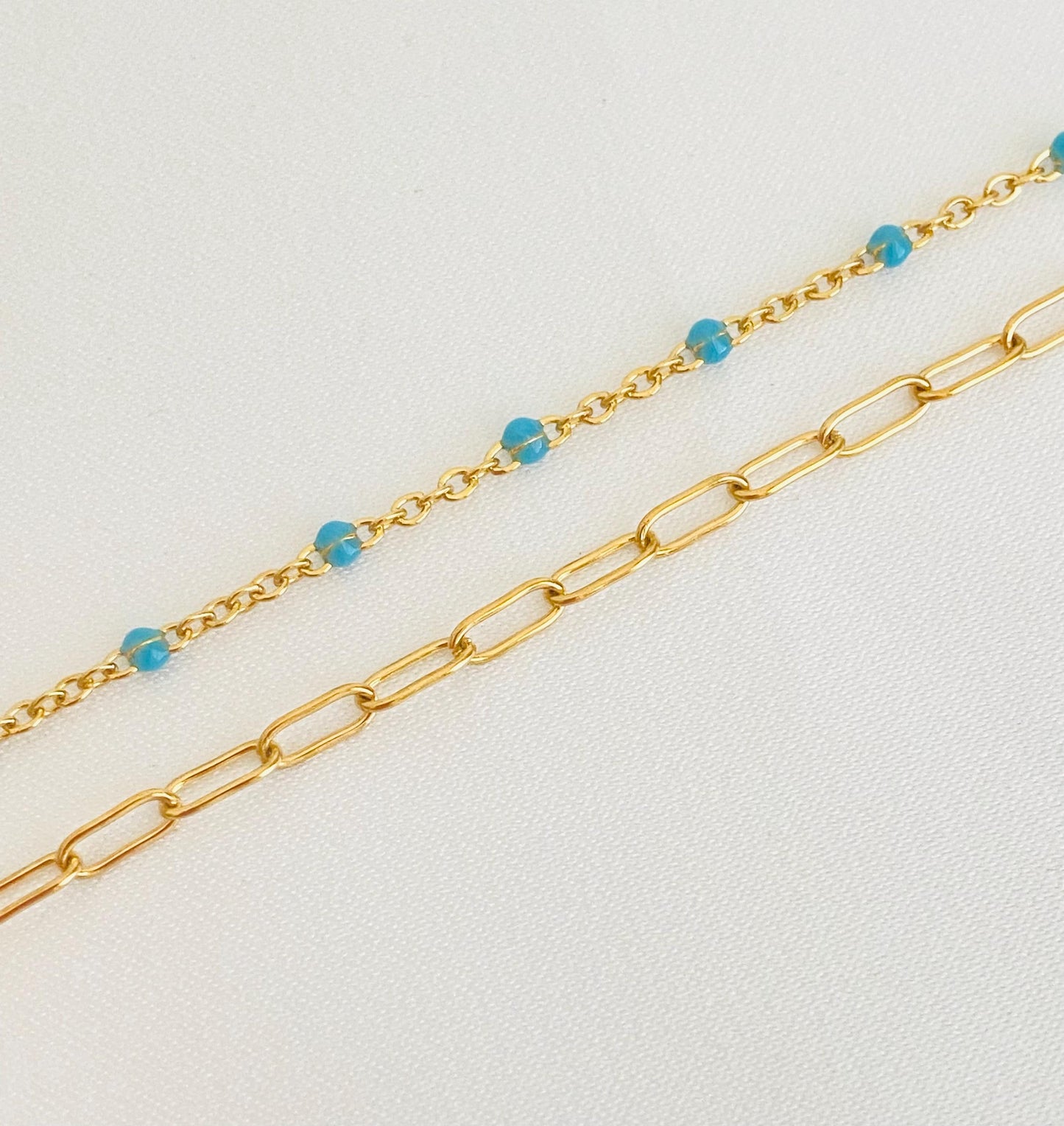 Double Strand Stainless Steel Paperclip & Enamel Chain Bracelet • Layered Mini Paperclip Bracelet for Women