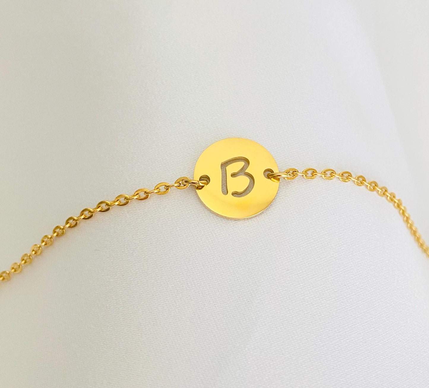 Initial Charm Bracelet • Personalized Letter Bracelet with Flat Cable Chain or White Enamel Beaded Chain