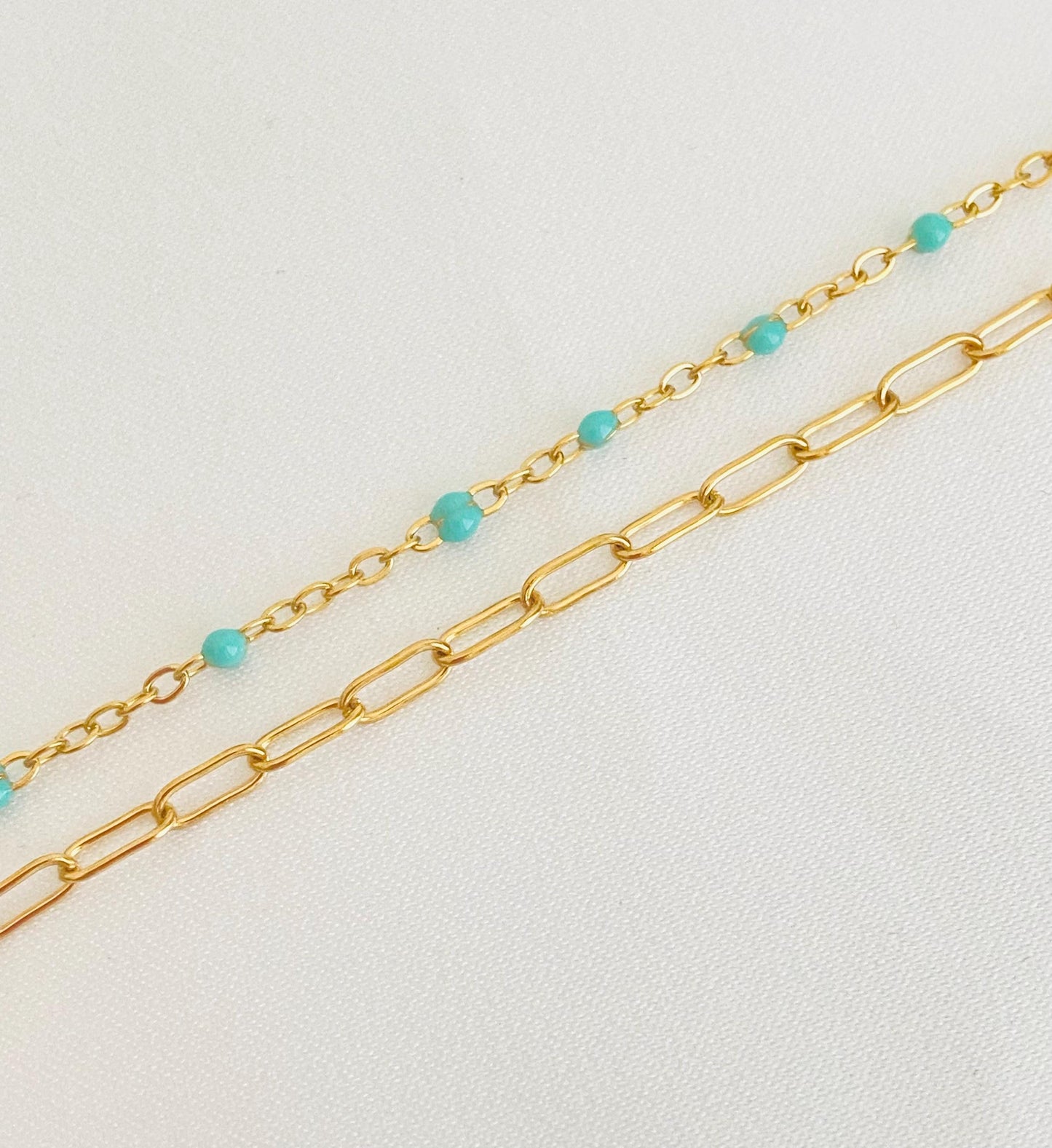Double Strand Stainless Steel Paperclip & Enamel Chain Bracelet • Layered Mini Paperclip Bracelet for Women