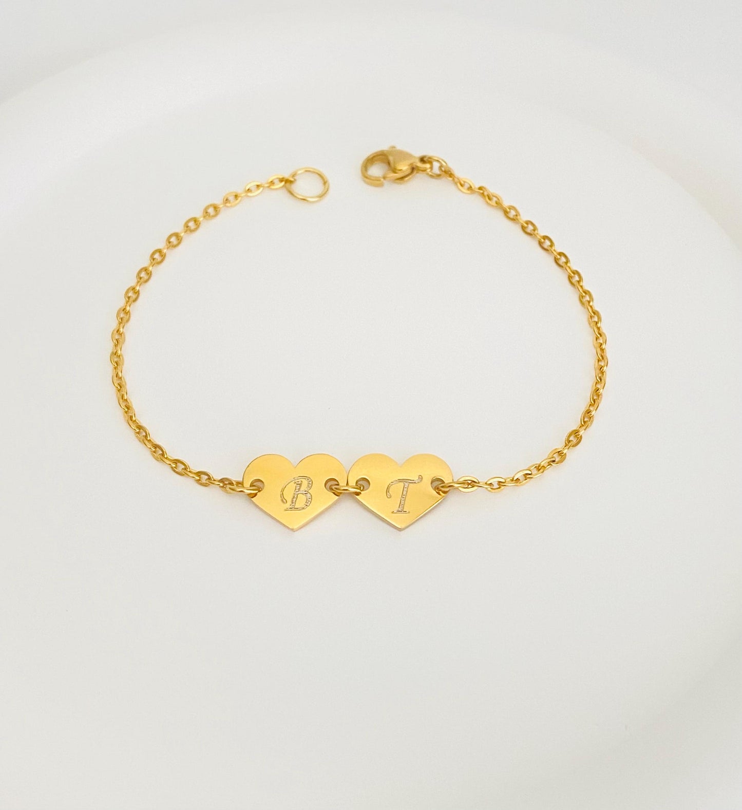 Personalized Heart Initial Bracelet • Custom Letter Bracelet with One or Multiple Charms in Stainless Steel or Gold