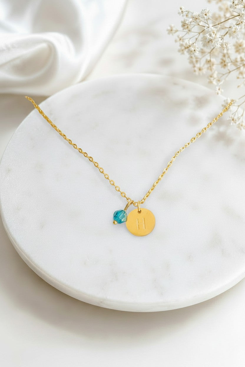 Personalized Gold Initial Necklace with Swarovski Birthstone