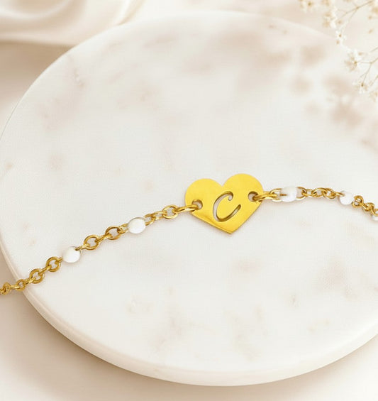 Personalized Gold Heart Initial Bracelet