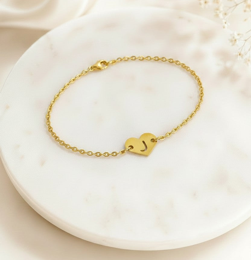 Personalized Gold Heart Initial Bracelet