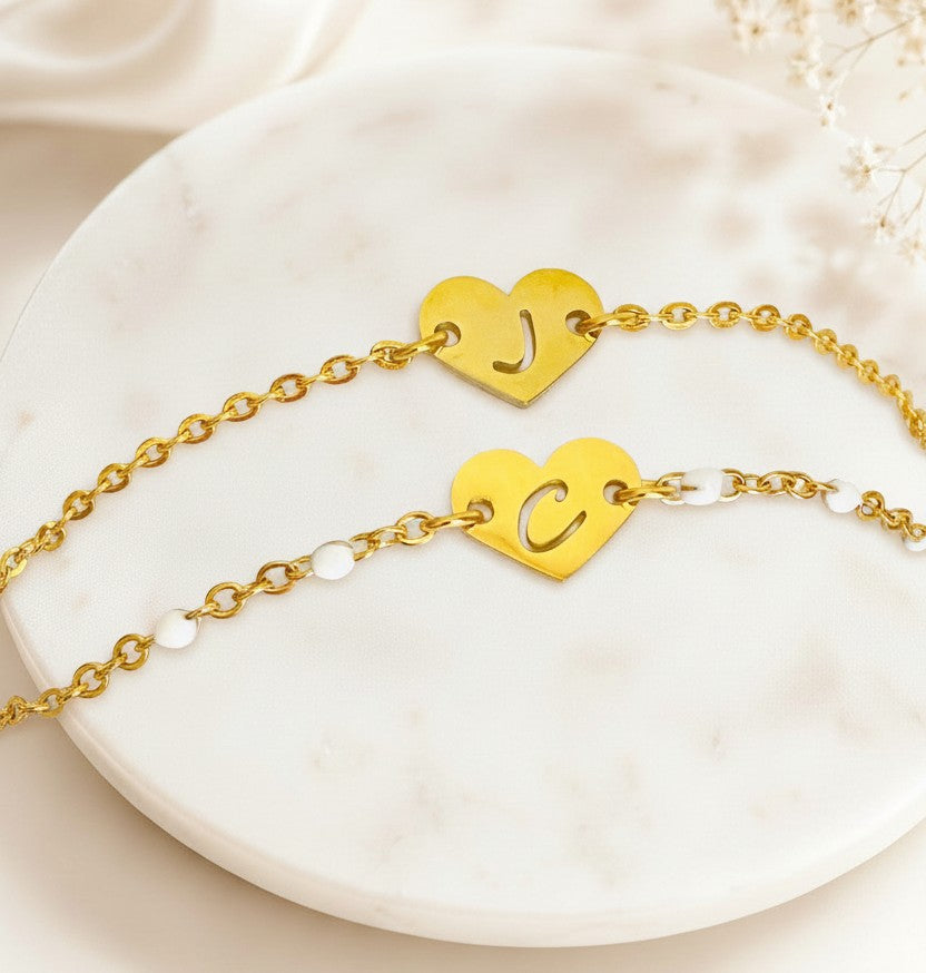 Personalized Gold Heart Initial Bracelet