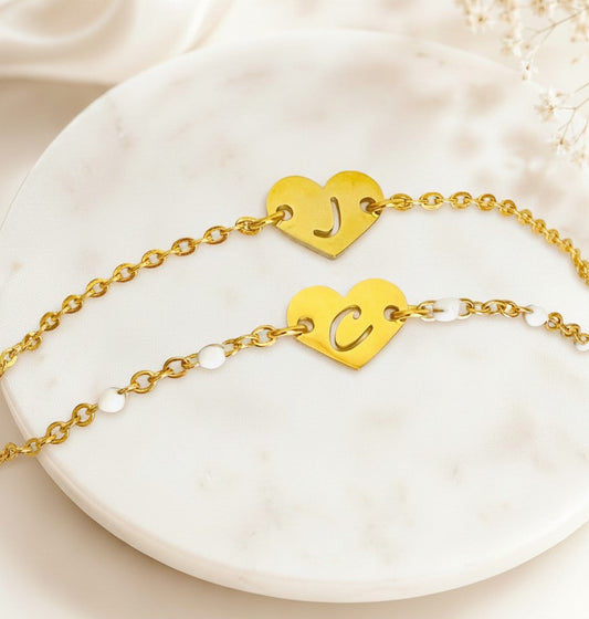 Personalized Gold Heart Initial Bracelet