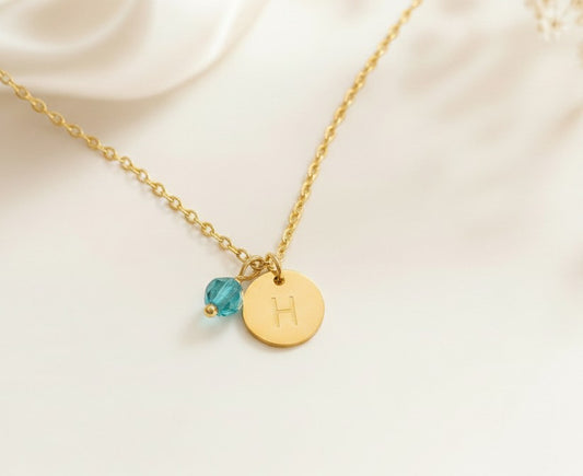 Personalized Gold Initial Necklace with Swarovski Birthstone