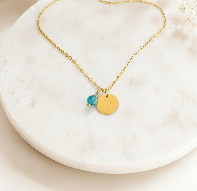 Personalized Gold Initial Necklace with Swarovski Birthstone