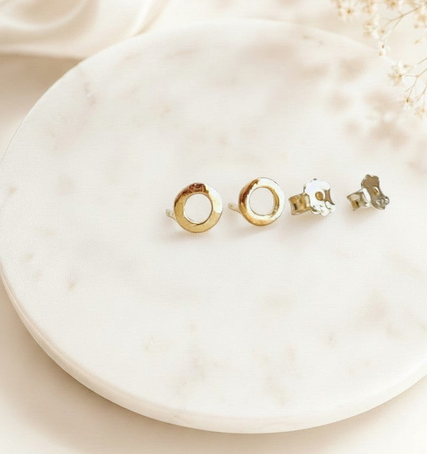 Tiny Kisses Stud Earrings • Sterling Silver, Gold over Silver & Rose Gold over Silver