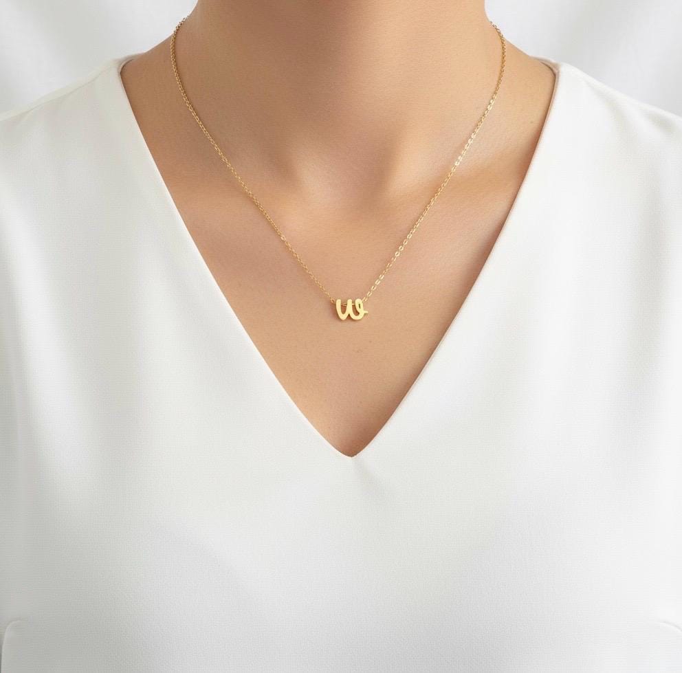Personalized Stainless Steel Lowercase Script Initial Necklace • Stainless Steel or Gold
