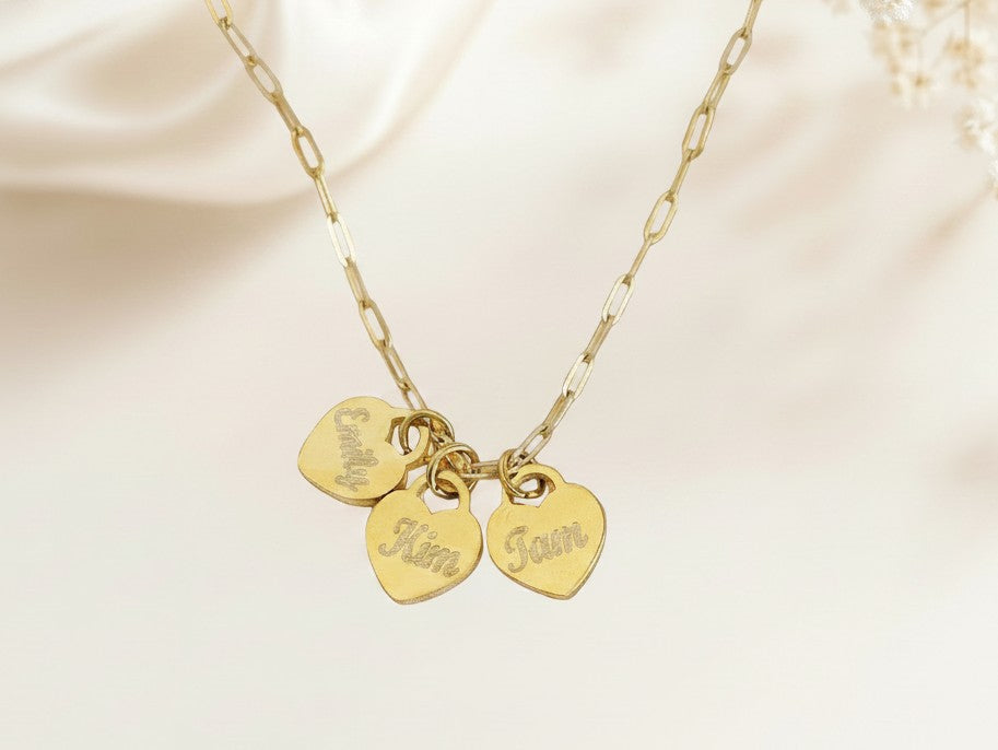 Personalized Small Heart Charm Necklace • Stainless Steel & Gold over Stainless Steel
