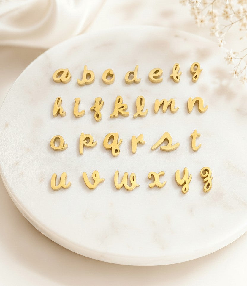 Personalized Lowercase Script Initial Necklace • Stainless Steel & Gold Over Stainless Steel