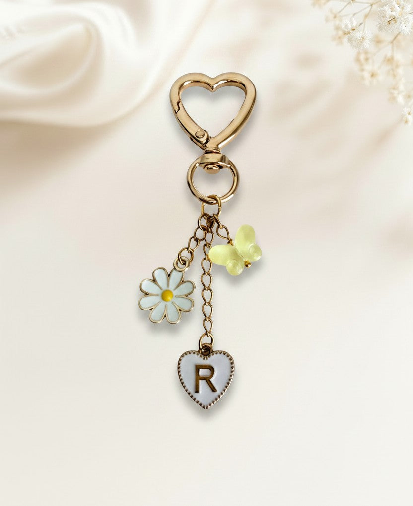 Personalized Initial Purse Charm • Flower & Butterfly Clip-On Bag Charm