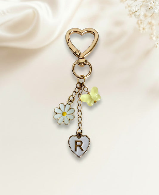 Personalized Initial Purse Charm • Flower & Butterfly Clip-On Bag Charm