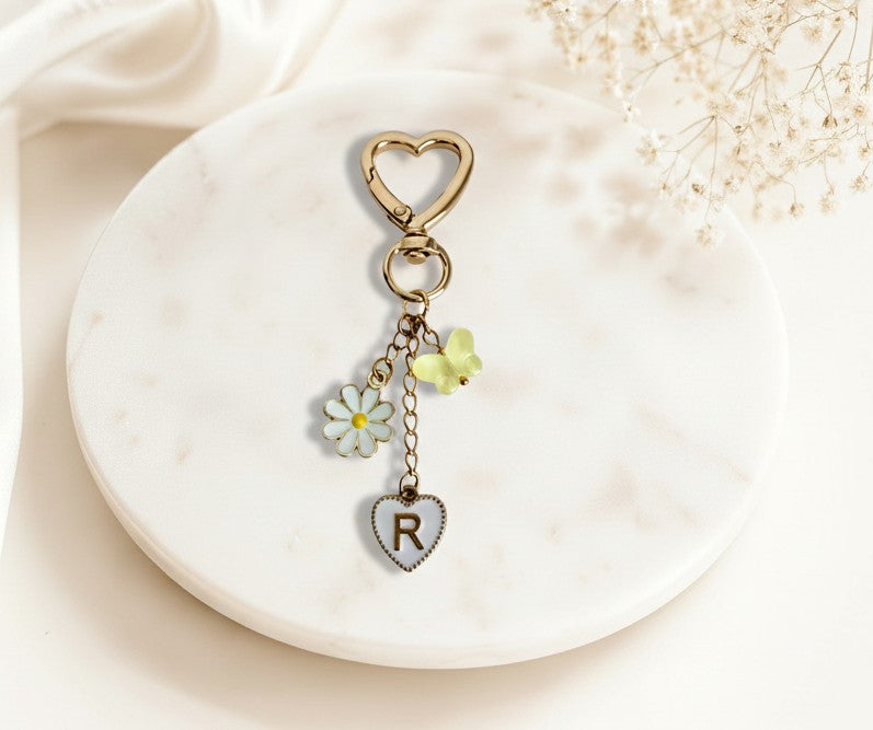 Personalized Initial Purse Charm • Flower & Butterfly Clip-On Bag Charm