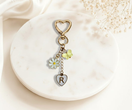 Personalized Initial Purse Charm • Flower & Butterfly Clip-On Bag Charm