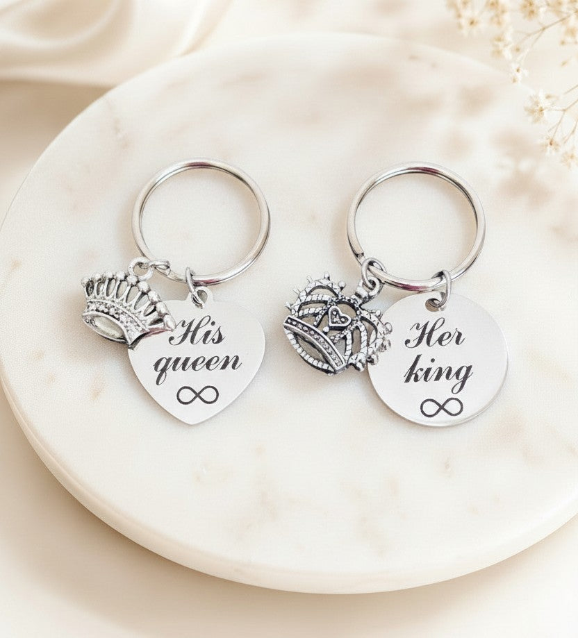 Personalized His Queen & Her King Keychain Set