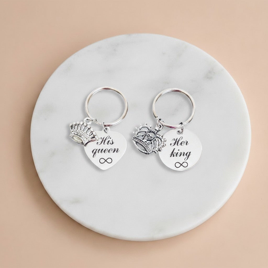 Personalized His Queen & Her King Keychain Set