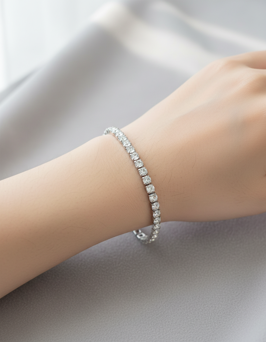 Stainless Steel Tennis Bracelet with Sparkling Cubic Zirconia • Classic CZ Link Bracelet